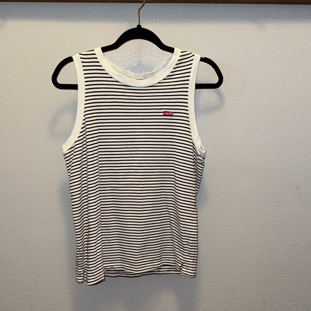 Levi's Women's Black and White Striped Tank Top